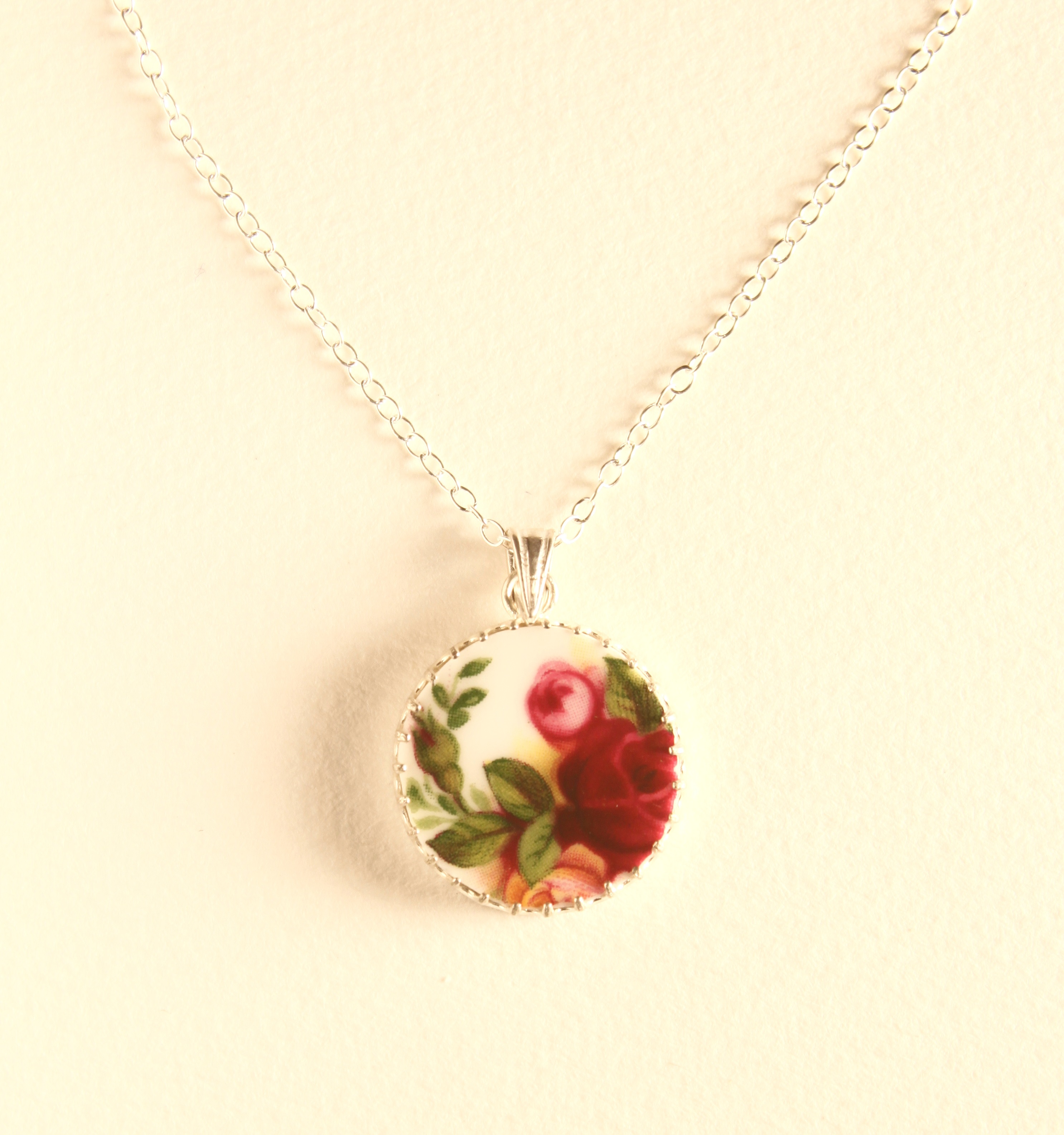 Old Country Roses - Round Filigree Pendant on Chain