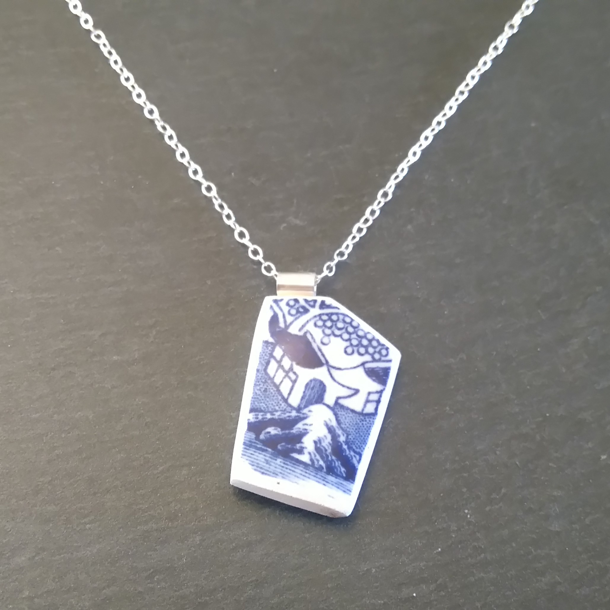 Royal Worcester Willow Pattern - Little House Necklace