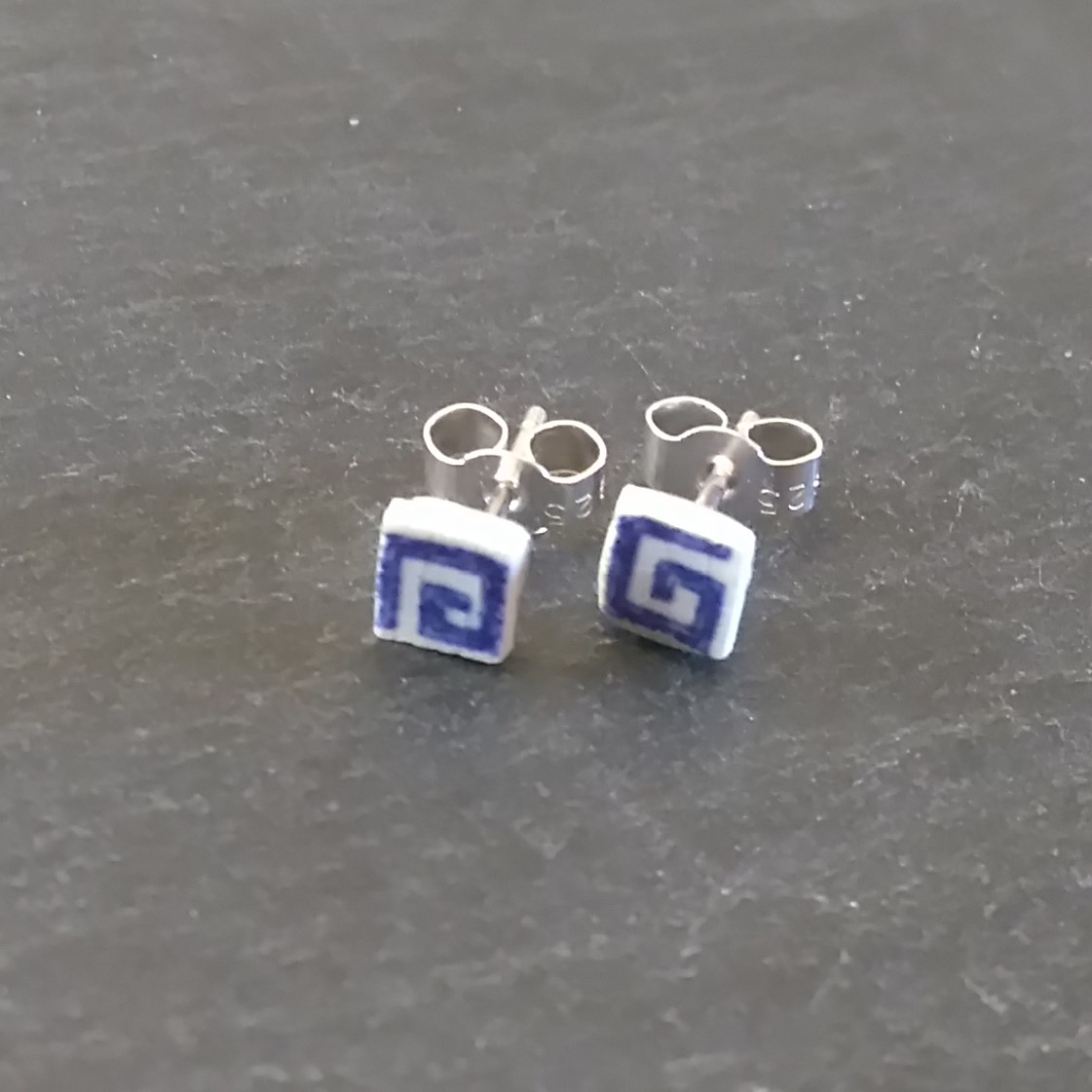Royal Worcester Willow Pattern - Square Chip Earrings