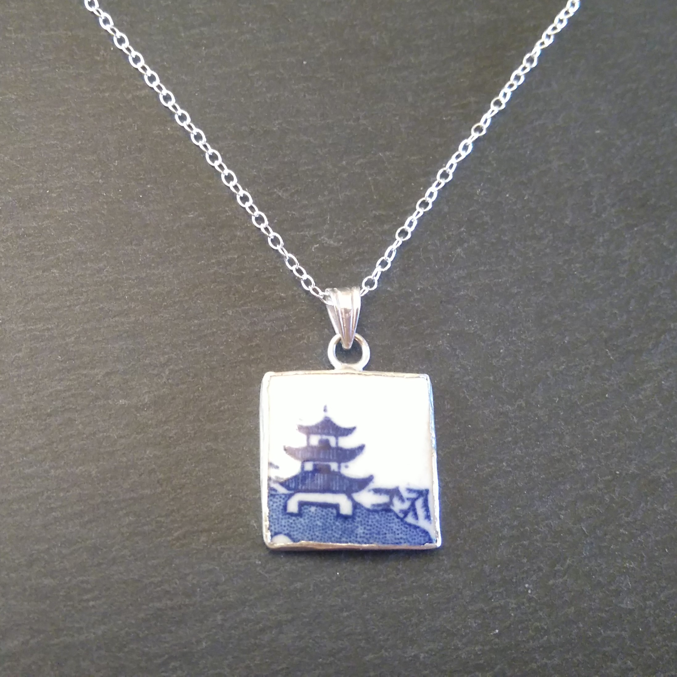 Royal Worcester Willow Pattern - Square Pagoda Pendant