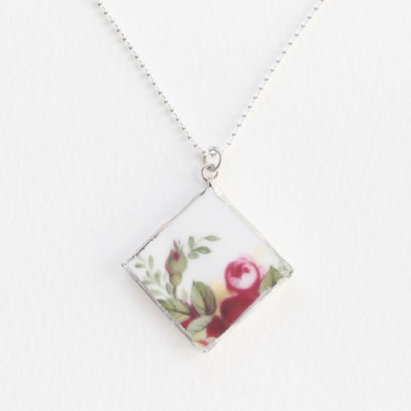 Old Country Roses - Square Rose Spray Pendant on Chain
